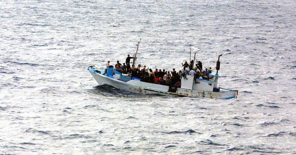 Crowded boat in the sea