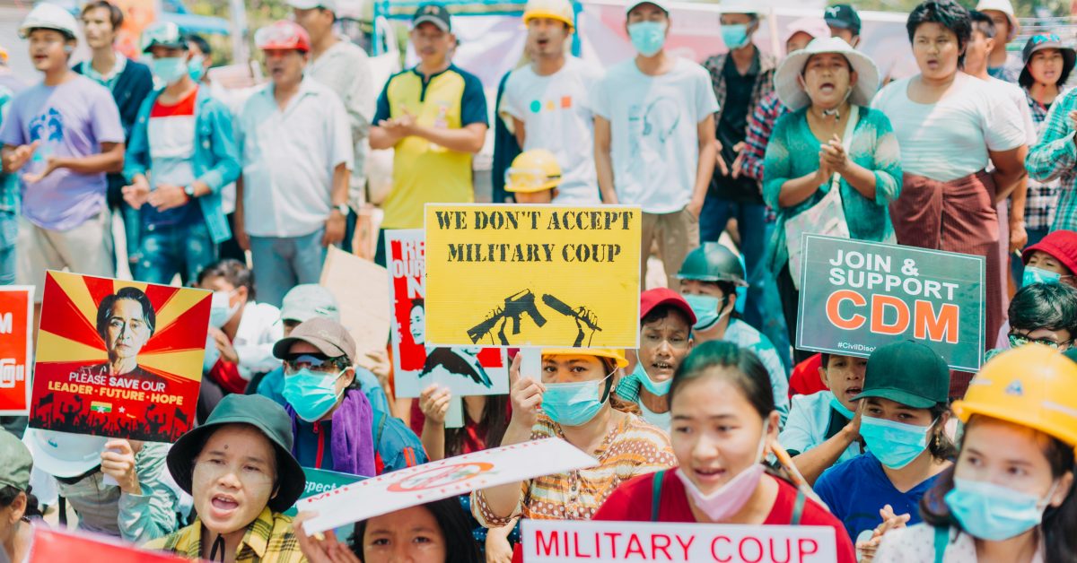Photo of protesters in Myanmar following the 2021 coup.