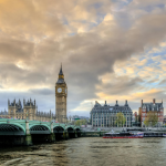 Palaces of Westminster from across the Thames. Sunset/ sunrise view.