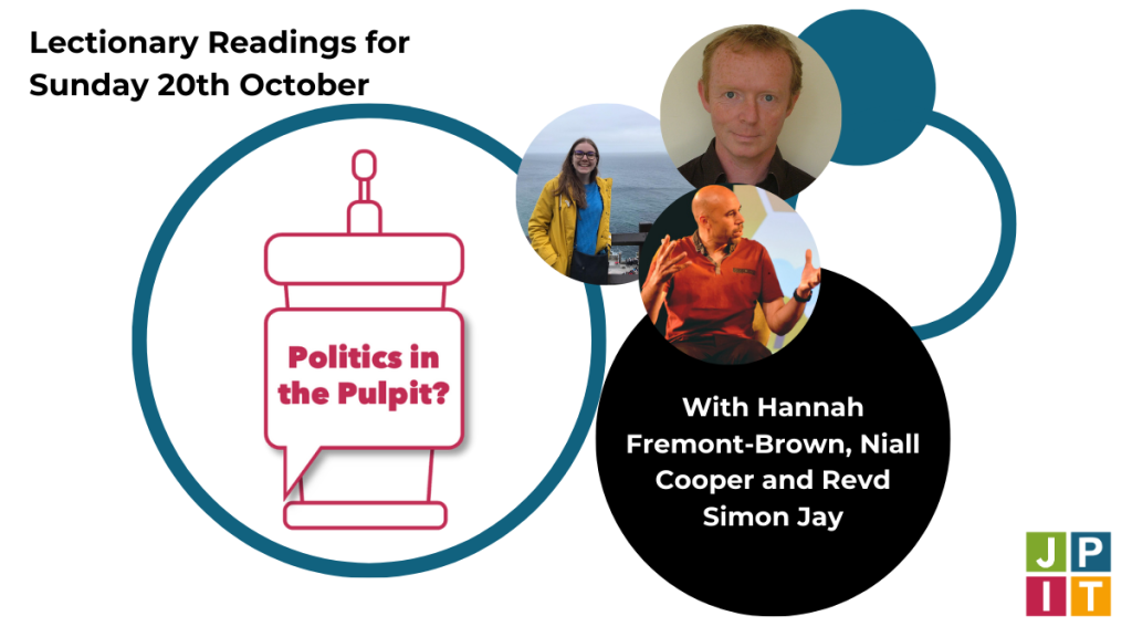 A graphic with blue circles on the background. Inside the circles is a photo of Hannah, a woman wearing a raincoat, smiling at the camera. There is also a photo of Simon, a man wearing a red shirt and at a speaking event, and a photo of Niall, a man who is wearing a black shirt and looking at the camera.