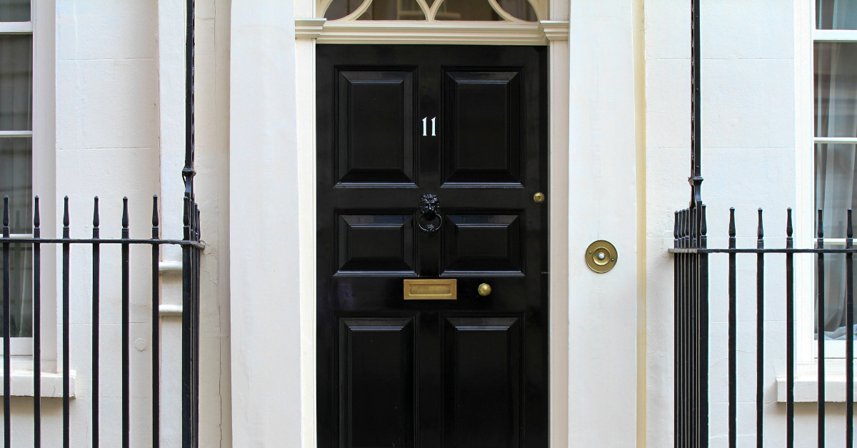 A black panelled door: 11 Downing Street