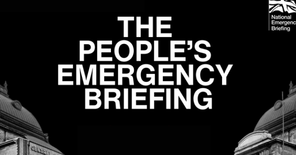 Text reads 'THE PEOPLE'S EMERGENCY BRIEFING'