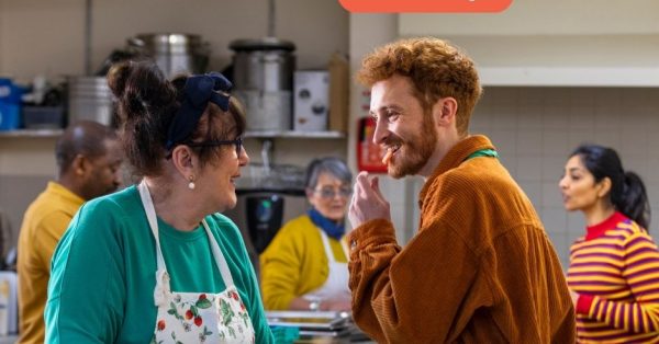 People in a kitchen with background text saying 'Join the hopefuls. 13-20 May' and the A Million Acts of Hope logo